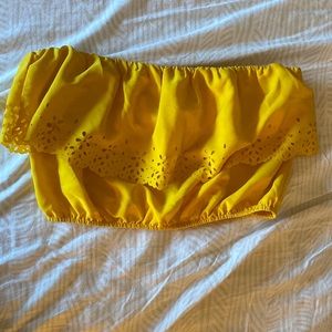 Strapless yellow crop top